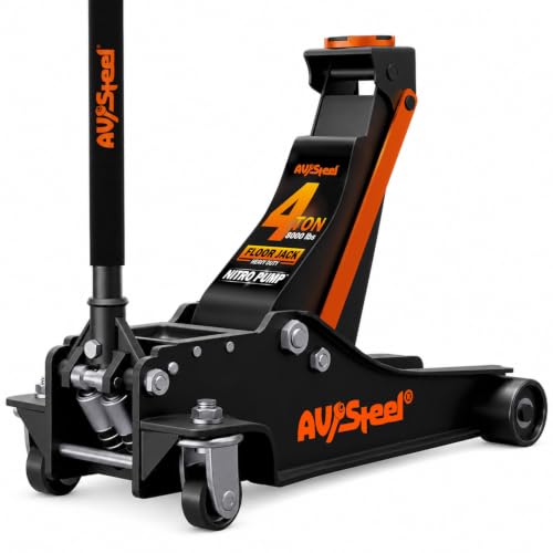 AV Steel Heavy-Duty Floor Jack 4 Ton (8,000 lbs), Lift Range 4-1/4" to 19-3/4" for Cars, Vans, SUVs & Pickup Trucks, Hydraulic Steel Floor Jack with Dual Piston Pump - Not for Sports Cars or RVs