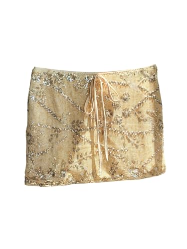 MakeMeChic Women's Sequin Mini Skirt Low Rise Tie Front Sparkly Skirts