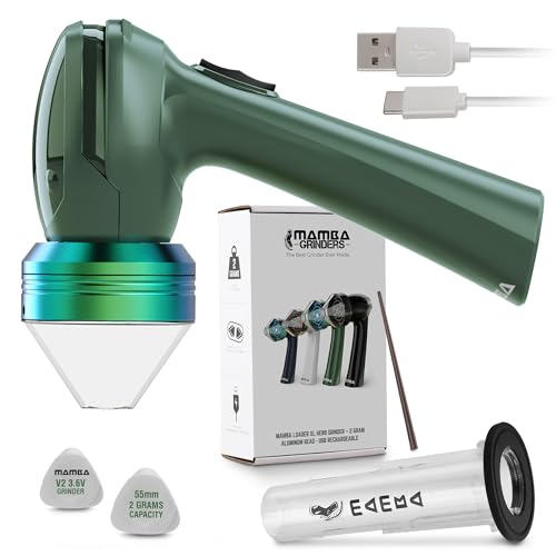 Image of Mamba Green USB Electric Herb Grinder with Color Box. Small Portable Metal Herbal Machine & Spice Mill for the Kitchen