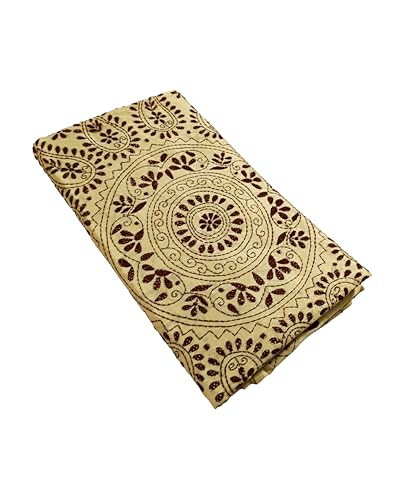 Image of SHRISTI CLOTHINGS Women's Hand Embroidered Cotton Silk Kantha Stitch Saree with Blouse Piece (J420824 BEIGED64)