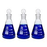 HUAOU 250ml Glass Erlenmeyer Flask Set, 3pcs Laboratory Glassware Flask with Glass Stopper for Chemistry...