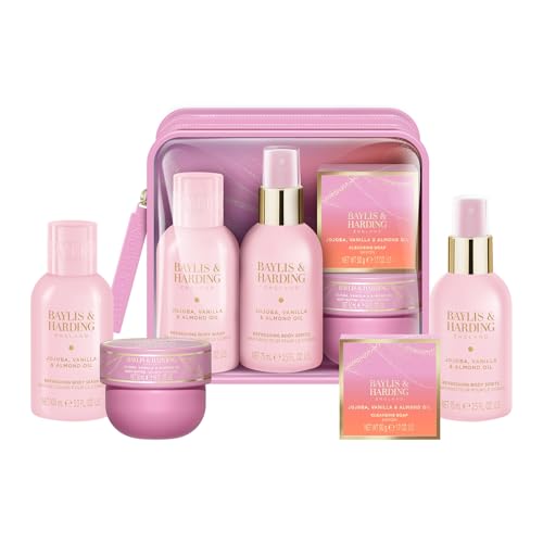 Baylis & Harding Jojoba Vanilla & Almond Oil Luxury Travel Wash Bag Gift Set - Vegan Friendly