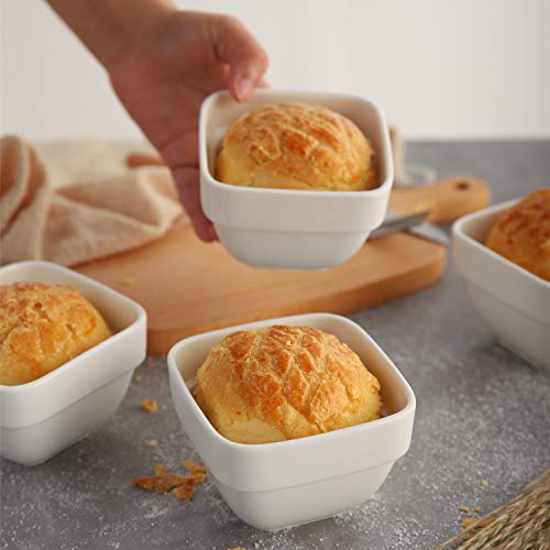 SAMSLE Ramekins 6 oz - Square Ramekins for Creme Brulee and Souffle, Porcelain Ramekins Oven Safe for Baking, Ramekins Bowl, Set of 6, White - Thumbnail 2