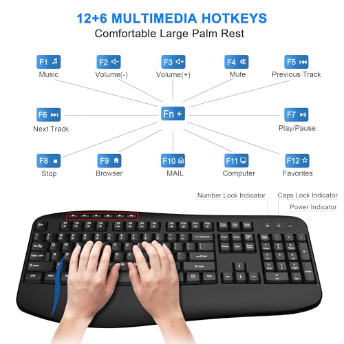 Image of Wireless Keyboard and Mouse Combo, EDJO 2.4G Full-Sized Ergonomic Computer Keyboard with Wrist Rest and 3 Level DPI Adjustable Wireless Mouse for Windows, Mac OS Desktop /Laptop /PC,Classic Black