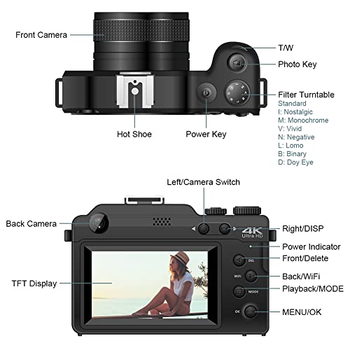 Vlogging Camera 4K Digital Cameras 48Mp Cameras For Photography With 18X Digital Zoom Autofocus 4K Camera Point And Shoot Camera With 32Gb Card #TOP5