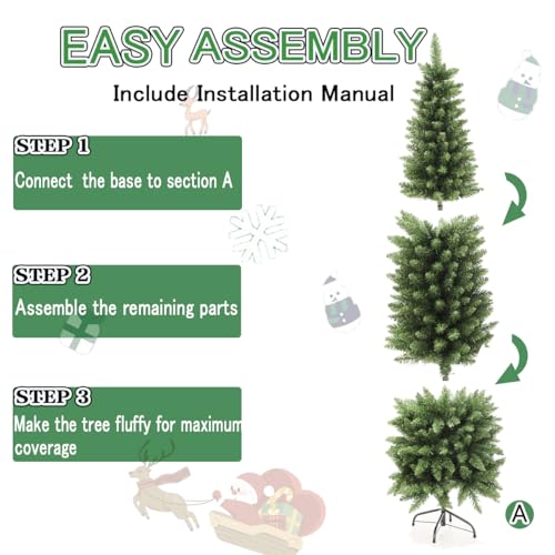 Image of 878 Tips Artificial Pencil Christmas Tree, 7ft Pure Xmas Pine Trees with Metal Stand Perfect for Christmas /Parties /Holiday Indoor Outdoor Decorations