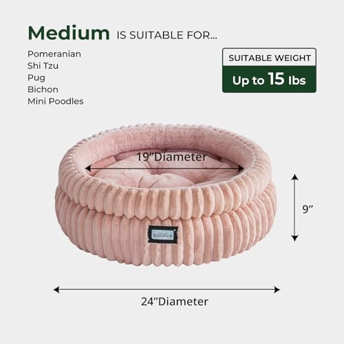 Image of BALANCE Cat Bed Kitten Bed, Washable Round Cat Beds for Indoor Cats,Super Soft Plush Faux Fur Pet Bed for Puppy and Kitten with Anti-Slip Bottom