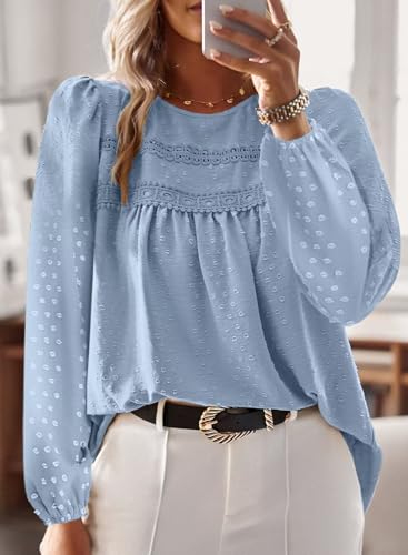 Image of Falechay Womens Tops Flowy Boho Dressy Casual Lace Cute Long Sleeve Shirts