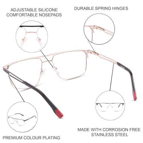 Image of TEEN & 20 Rectangle Blue Cut Computer Glasses for Men | Anti-Glare Zero Power Eyeglasses Frame for Eye Protection & Digital Screen Use - TN9004