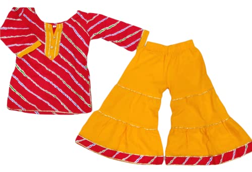 Indian Salwar Suit/cotton sharara kurta set/toddler indian baby girls set, traditional dress set, baby indian wear, palazzo baby set (6-7 year)