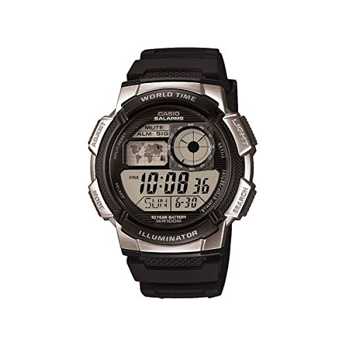 Casio Herren Quartz Armbanduhr, 43.00mm GehäusegröÃŸe mit LCD digital Zifferblatt und schwarz Rubber Strap Armband AE-1000W-1A2VEF