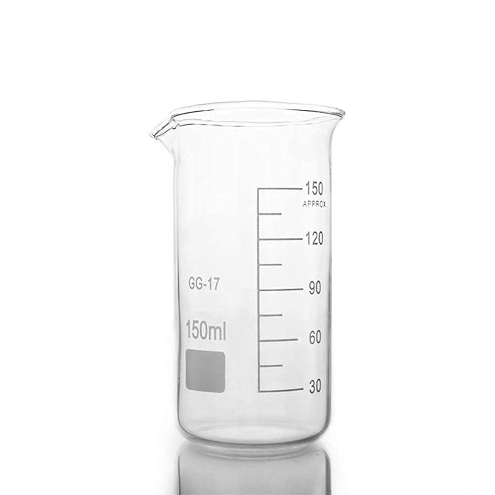 pezzi 150 ml Bicchiere di vetro in forma alta per laboratorio di chimica Bilancia Misurazione di laboratorio ispessito Istruzione Forniture per ufficio misurazione (150 ml)
