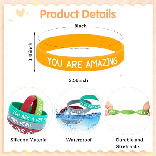 Image of JUNEBRUSHS 64pcs Motivational Silicone Bracelets Bulk Colored Inspirational Rubber Wristbands Unisex for Student Teacher Office Prizes Gifts Back to School Party Favor Supplies