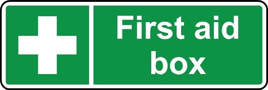 First aid Signs First aid Box Safety Sign - Self Adhesive Sticker 150mm x50mm Case (Pack of 10)
