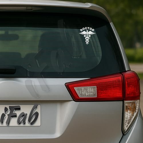 Image of Doctor Stickers for Car - Doctor Logo Reflector Decal Sticker for Cars, Waterproof Stickers, Size 10 x 9.5cm (Pack of 2) (White)