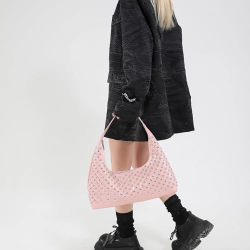 Studded Purse Black Shoulder Bag Y2K Purses for Women Soft Leather Hobo Rivet Handbag3