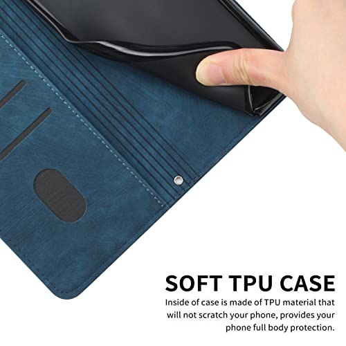 Leren iPhone 16 portefeuille hoesje blauw, schokbestendig met kaartvakken, magneetsluiting en standfunctie - Afbeelding 3