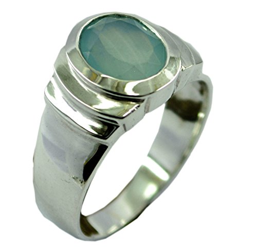 Image of 55Carat Natural Chalcedony Ring Oval Shape Bold Sterling Silver Bezel Style Handmade Size 5,6,7,8,9,10,11,12