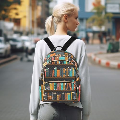 Image of ALAZA Bookshelves Library Women Backpack Purse Ladies Fashion Shoulder Bag Daypack Travel Bag 10L
