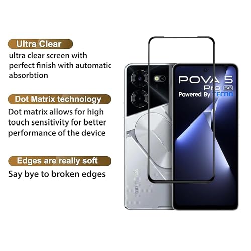 Image of DD SON Tempered Glass Screen Protector Compatible for Tecno Pova 5 Pro /Tecno Pova 6 Pro 5G (11D) with Edge to Edge Coverage and Easy Installation kit,Black