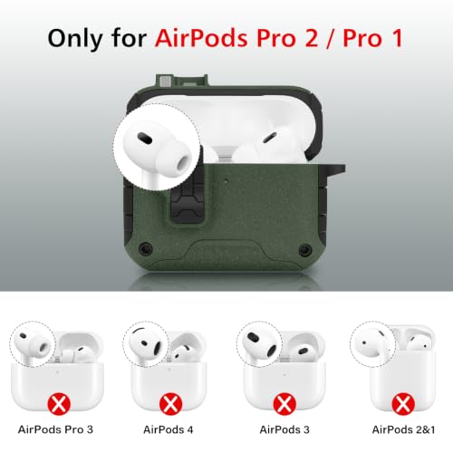 Image of HITZEE for AirPods Pro 2 /1 Case, Compatible with AirPods Pro 2(2022) /Pro 1(2019) Case, Magnetic Automatic Lock with Phone Stand, Compatible with MagSafe Cover, Green