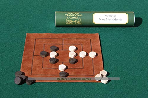 Masters Traditional Games Juego de Nine Men's Morris - Replica Medieval con Tablero de Cuero y Piezas de Madera