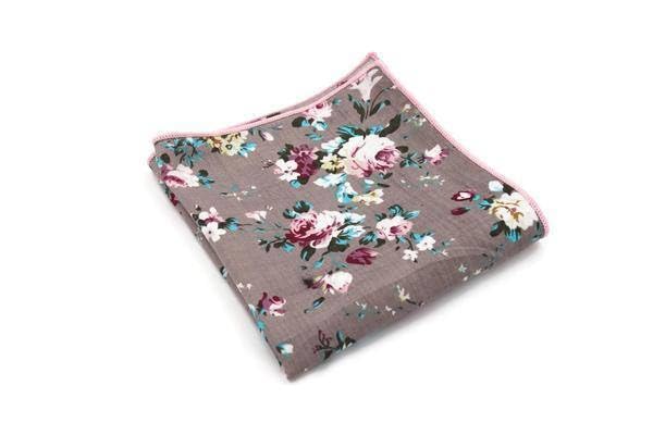 Elegant Gray Cotton Handkerchief - Floral Pocket Square for Men, Handmade Gentleman's Accessory