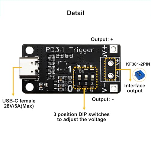 Image of 4PCS Type-C PD3.0 /3.1 QC Trigger Module 5V 9V 12V 15V 20V 28V 5A Adjustable Voltage Fast Charge Power Trigger Board USB-C Female Input