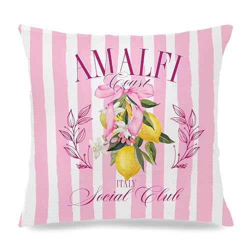 Image of Summer Lemon Coastal Pillow Covers 18x18, Amalfi Coast Decor,Mediterranean Amalfi Coast Party Decorative Throw Pillow Covers Pillowcases for Home Living Room Bedroom