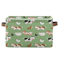 RPLIFE Farm Animals Cows Green Fabric Closet Storage Bins, Rectangle Collapsible Storage Basket with Handle