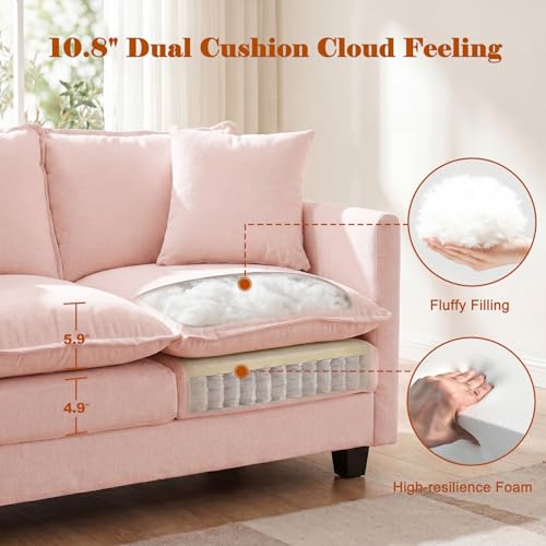 Image of 50'' Loveseat Sofa Cloud Sofa Couch, Modern Loveseats 2 Seat Couch 27 inch Deep Seat with 2 Pillows for Small Spaces Apartment Studio Office Bedroom Living Room, Pink