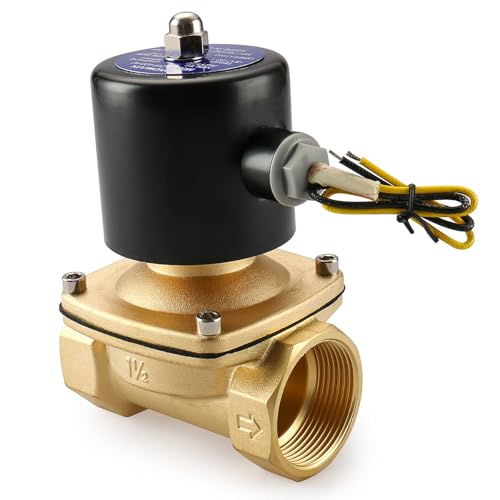 Baomain Brass Electric Solenoid Valve 1-1/2 Inch DC 12V Thread Direct Acting Normally Closed Compatible with Water Air 2W-400-40 Gold