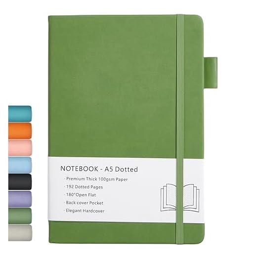 Cuaderno de puntos, A5, tapa dura, con papel grueso de 100gsm, bolsillo interior, banda elástica, cubierta de piel sintética, 192 páginas, 14,5 x 21,3 cm (Verde)