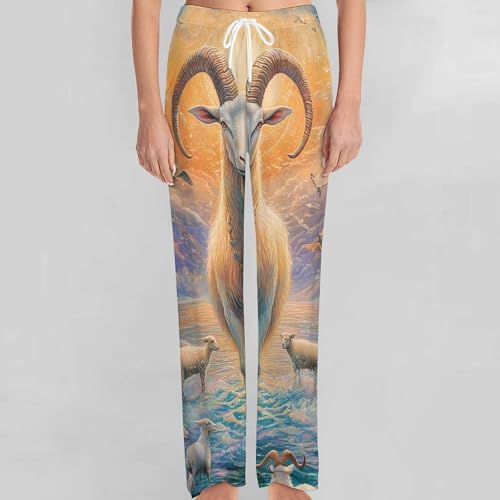 Magical Mythology Goat God Birds Womens Mens Pajama Pants Lounge Sleep PJ Bottoms with Pockets4