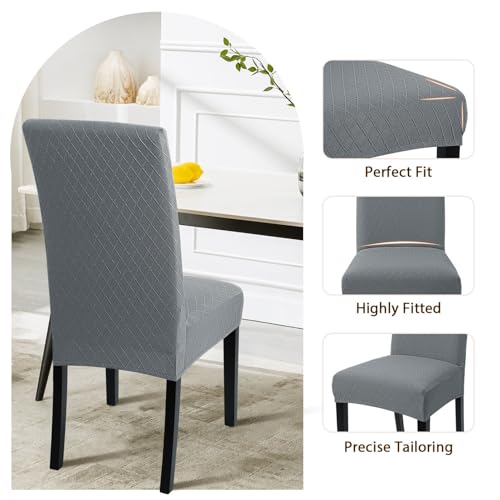 Image of SearchI Dining Room Chair Covers Set of 2, Stretch Jacquard Parsons Chair Slipcovers Removable Washable Kitchen Chair Protector Cover for Dining Room, Hotel, Ceremony (Gray Rhombus)