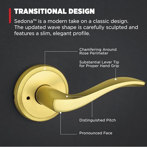 Kwikset Sedona Interior Privacy Door Handle with Lock, Door Lever for Bathroom and Bedroom, Satin Brass Reversible Keyless Push Button Lock Door Lever, with Microban Protection - image 7
