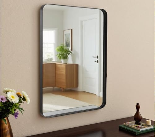 MAMIZO Espejo de baño de 90 x 60 cm, espejo de pared con marco profundo, de lujo rectangular de vidrio templado, colgado horizontal o verticalmente, espejo de baño decorativo para salón, dormitorio