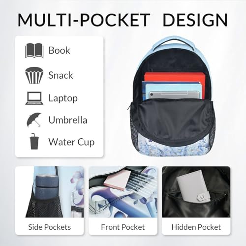 Backpack for Girls, Personalized Backpacks for Kids Women, Butterfly Bookbags Initial School Bag, 17 Inch Blue Monogram Bookbag for Primary Middle College 5