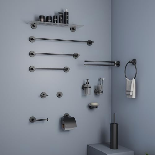 Porte-serviette de bain double en acier inoxydable compact noir