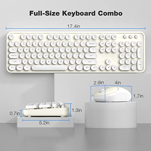 Image of KNOWSQT Wireless Keyboard and Mouse Combo - White-Milky Full-Sized 2.4 GHz 104 Keys Typewriter Cute Keyboard, Round Keycap and Optical Mouse for Windows, Computer, PC, Laptop, Desktop
