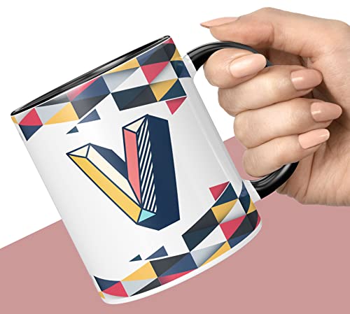 Image of 3D Colorful Alphabet Letter V Printed Coffee Mug For Girls Boys Friends Love Kids Best Gift For Birthday Anniversary Initial Letter V (Microwave Safe Ceramic Tea Coffee Mug-350ml) - ABV3TM2 67