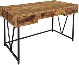 MDA Designs Belleterre Home Office Study Rustic Design Ergonomic Desk Table Workstation with 3 Drawers Nutmeg Black