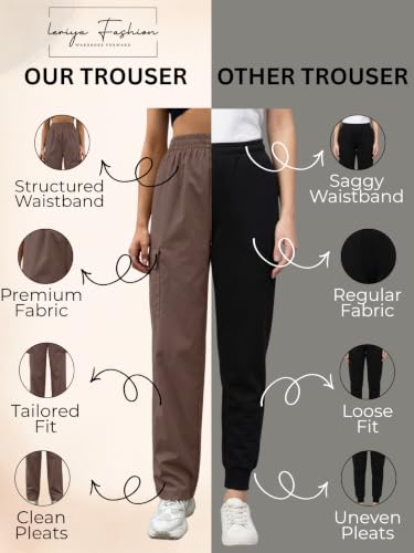 Image of Leriya Fashion Women's Elastic Waist Cargo Pants| Casual Loose Fit Jogger Trousers with Pockets| Lightweight Streetwear Pants for Women