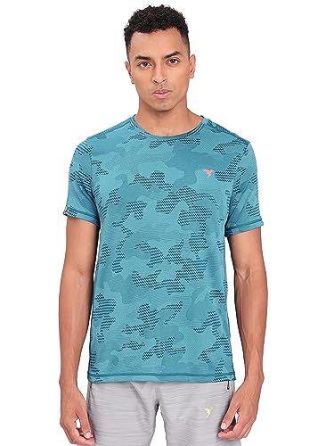 Image of TECHNOSPORT Men Polyester Regular Fit Half Sleeve Jacquard T-Shirt with Double Cool, Quick Dry & Anti Microbial for Sports, Running & Casual Use
