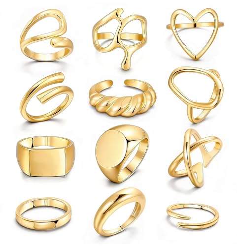 FAXHION 12PCS Gold Stackable Rings Set for Women, 18K...