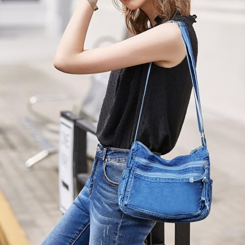 Bolso denim para mujer, gran capacidad, estilo tote miniatura 6