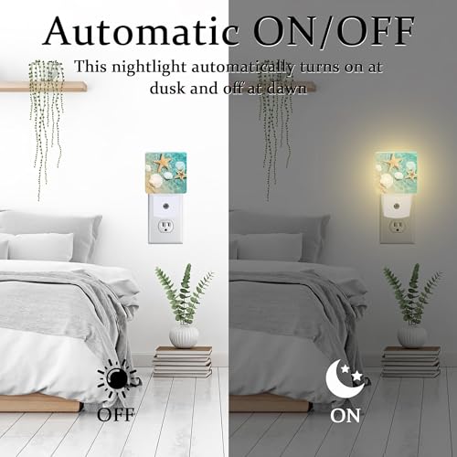 Image of Starfish and Seashell Night Light Plug into Wall, Summer Beach Ocean Waves Dusk to Dawn Night Light Plug in,0.5w Energy Saving Sleep Friendly NightLight for Kids Boys Girls Home Decor