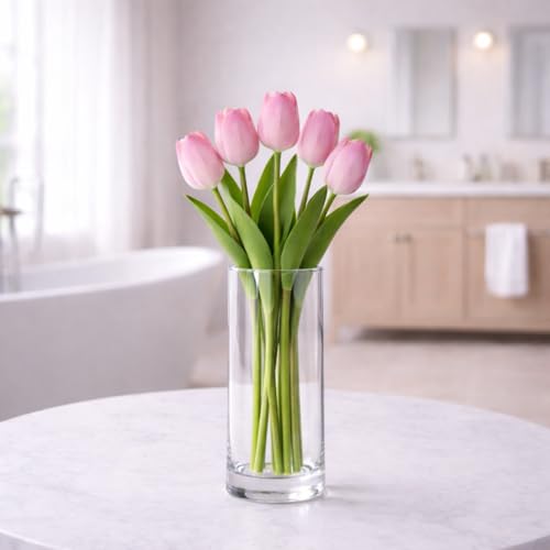 Image of Pink Olive Pink Tulip Artificial Flower | Natural Feel Soft Touch | PU Material | Washable Fade Resistant | Floral Decor for Home Office Living Room Modern Interior Styling (5)