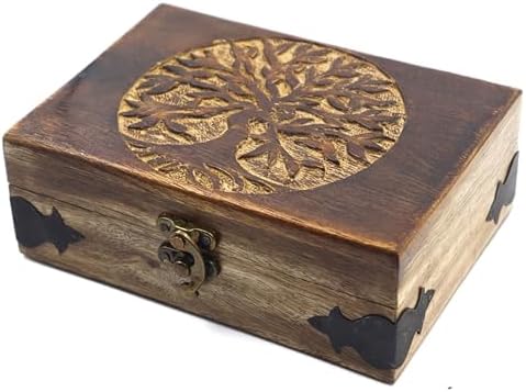 Handmade Antique Wood Urn with Tree of Life Engraving, Hand Carved Jewelry Box for Women Men, Home Decor Details, Decorative Boxes, Storage and Organizer (7