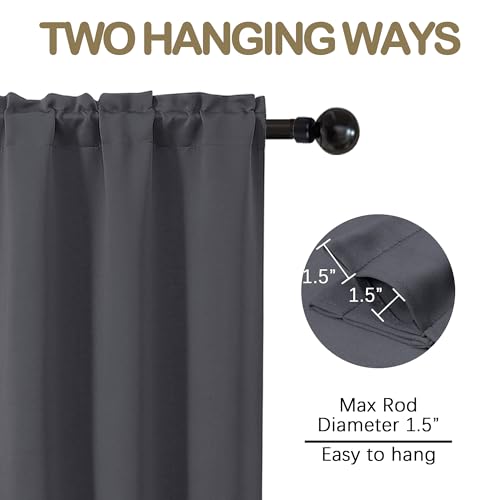 Image of Charcoal Grey Blackout Curtains for Small Window Treatment, Light Blocking Short Kitchen Window Curtains Over Sink, Dual Rod Pocket Half Window Tiers for Bathroom Basement, Each 40 inchWx36 inchL, 2 PCS